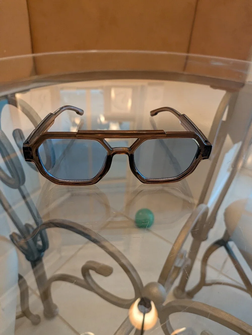 Ibiza Aviator Pale Brown Sunglasses with Blue Lenses - Womens Eyewear